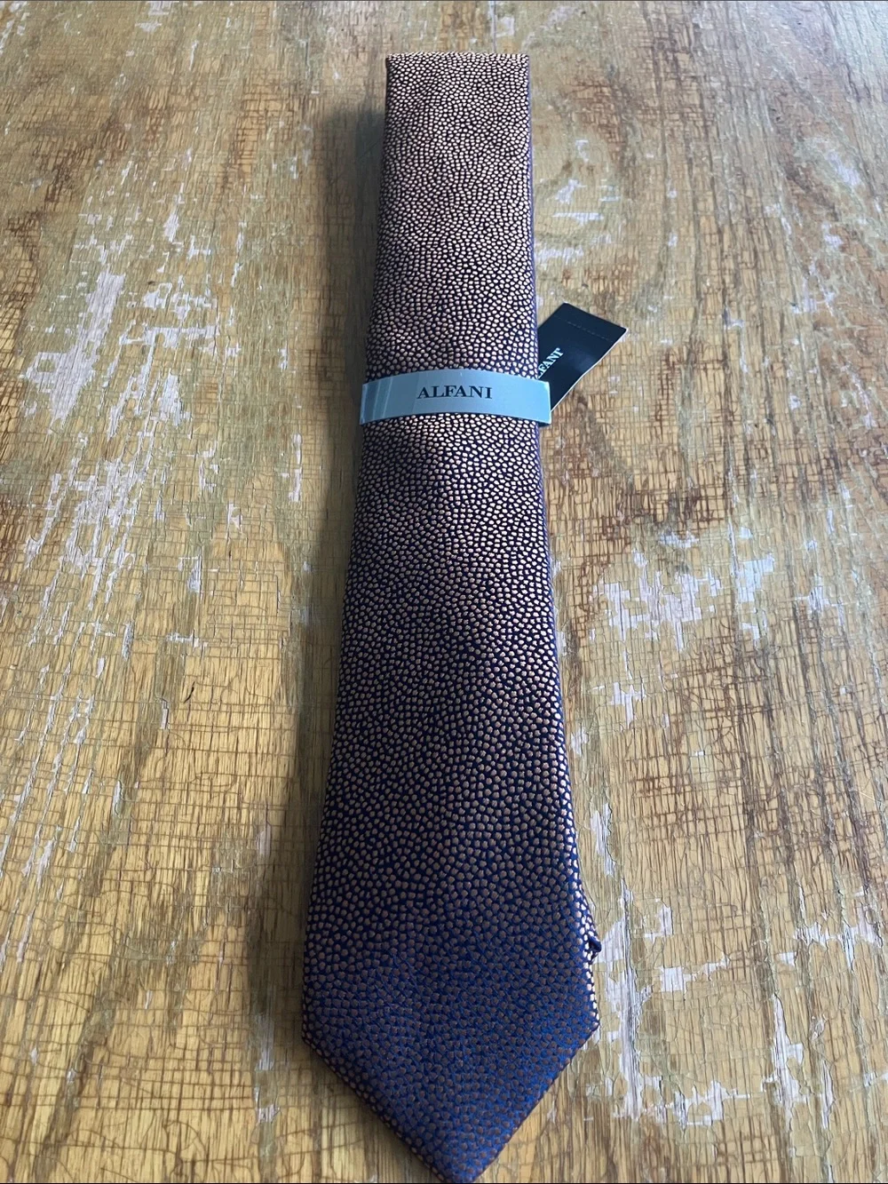 Alfani Men's Brown and Navy Textured Dot Tie
